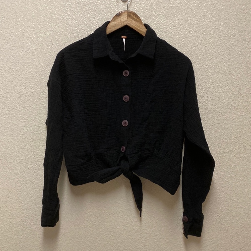 Free People Slub Cotton Tie Front Shirt Small